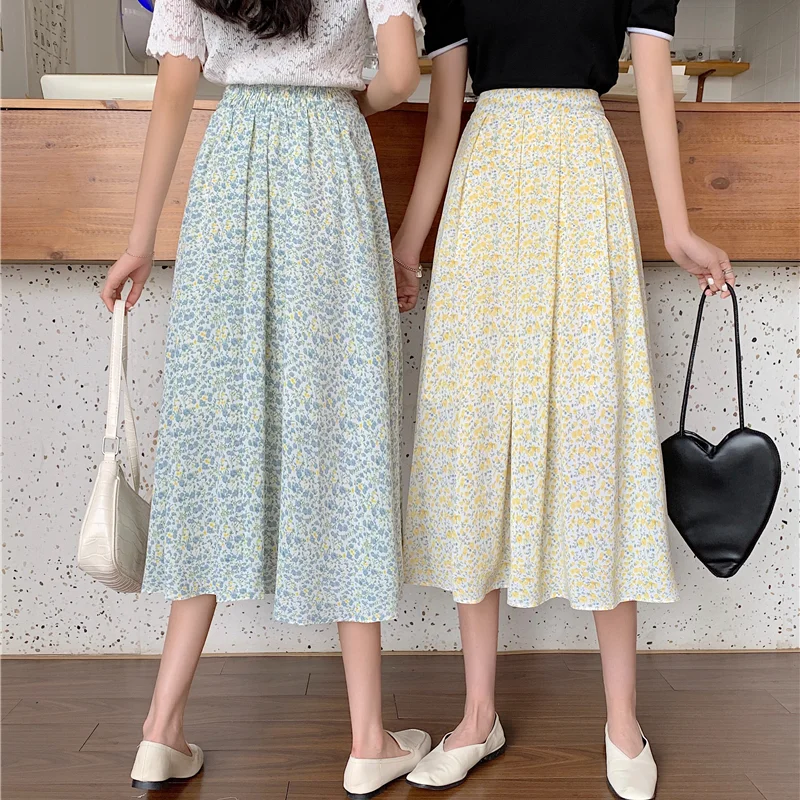 

Skirt Flower Half-length Skirt Female Summer New Korean Version of The High-waisted Thin All-match A-line Skirt