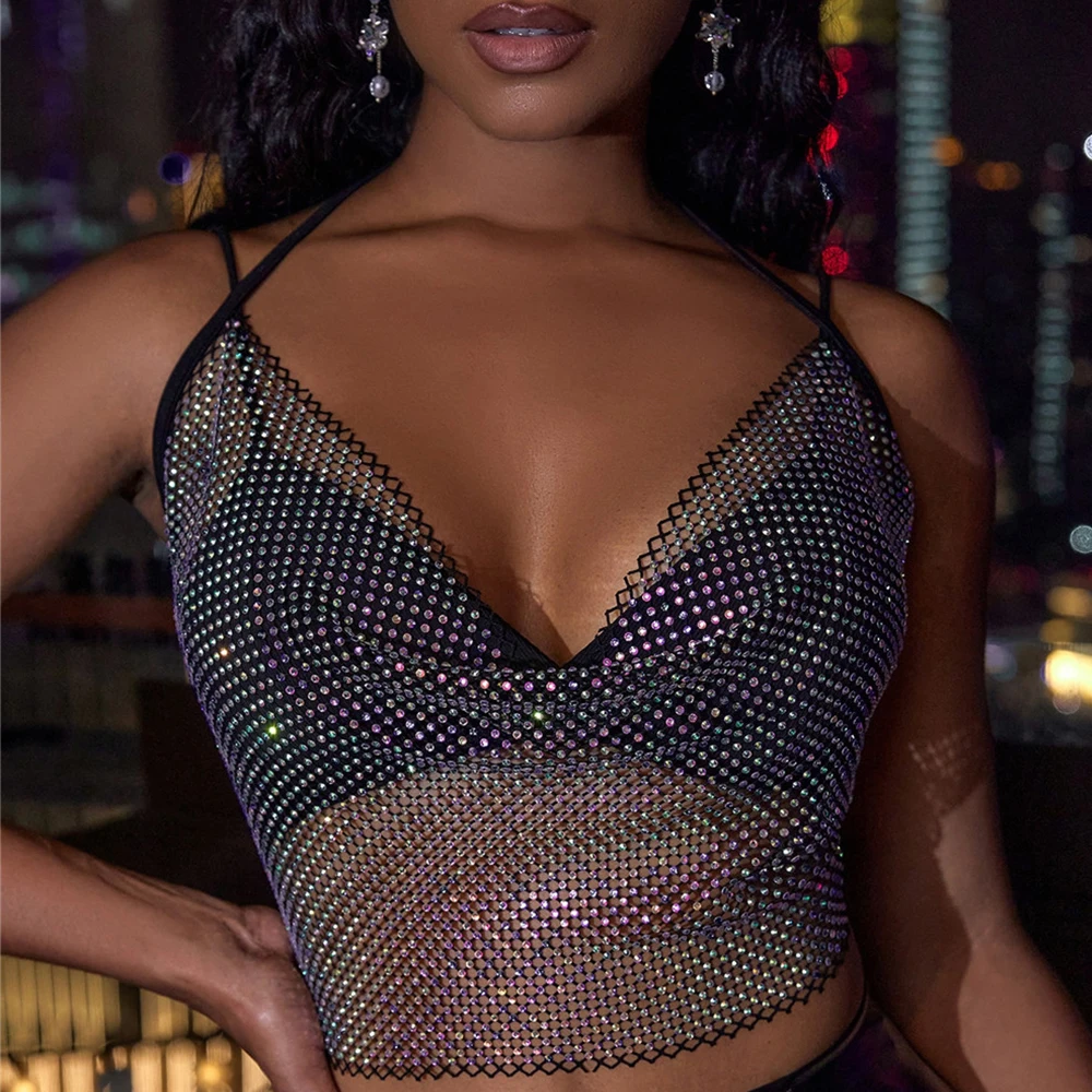 

Женский прозрачный кроп-топ с лямкой на шее