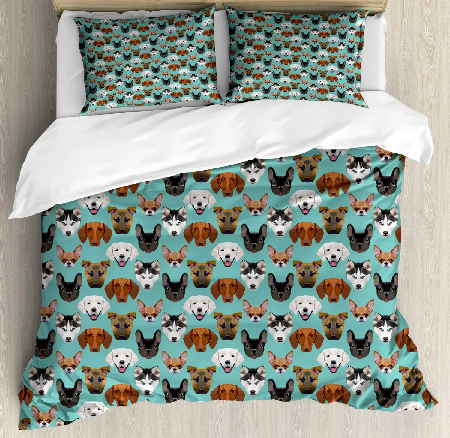Dogs Duvet Cover Set Polygonal Art Style Different Breed of Canine Labrador Portraits Angular Puppy Love Decorative 3 Piece Bed |