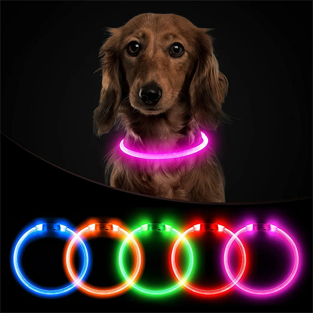 

Cuttable Led Dog Collar USB Charging Glowing Ring Night Safety Avoid Car Accident Flashing Luminous Long Necklace