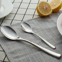 6pcs creative silver dinner spoon teaspoon set stainless steel silver hammered dots soup coffee dessert tea spoons silverware