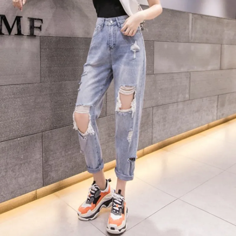 Женские джинсы с высокой талией рваные 2020 распродажа предметов одежды Широкие
