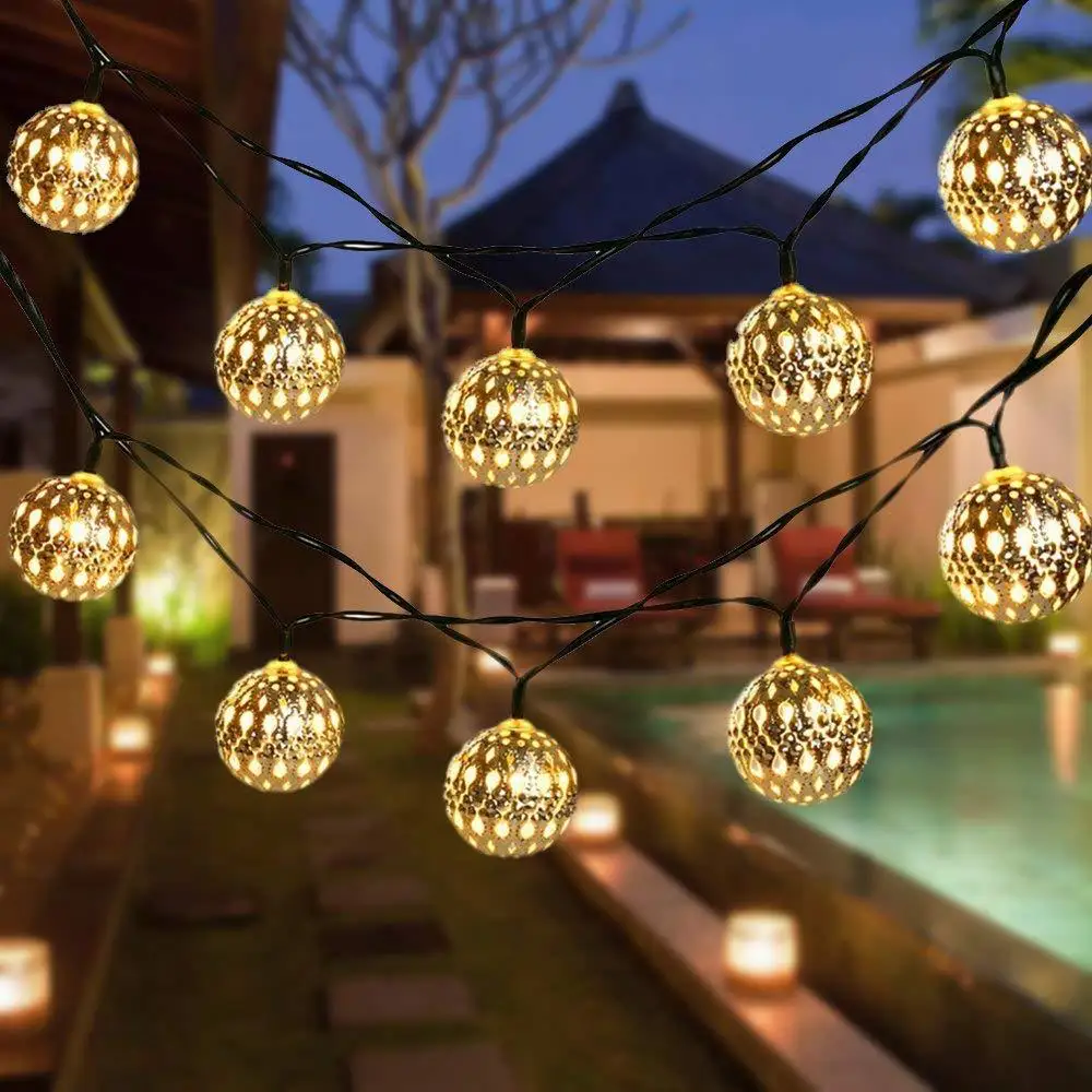 

Solar LED Fairy Garden String Lights Iron Art Lantern Outdoor Festoon Christmas Tree Ball Lamp for Wedding Living Room Decortion