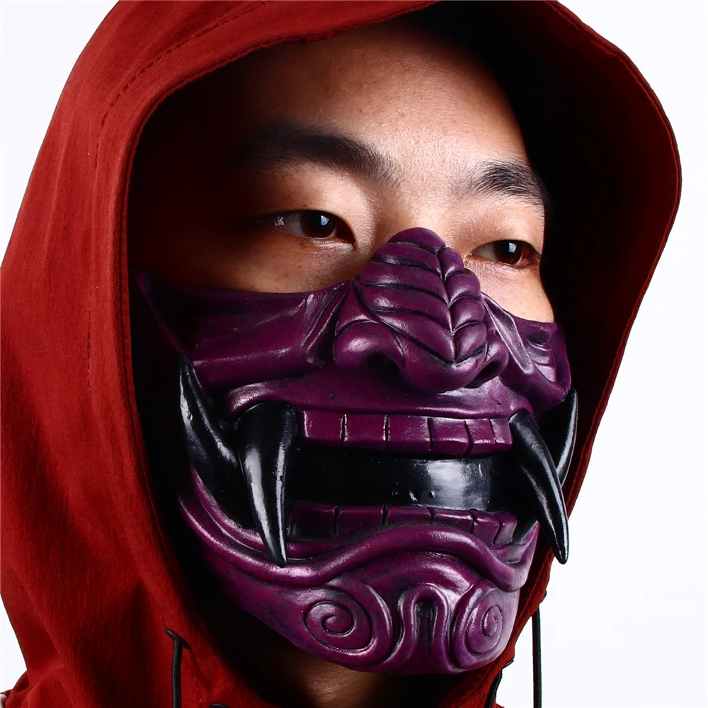 Японская латексная маска ONI Demon на половину лица реквизит для Хэллоуина
