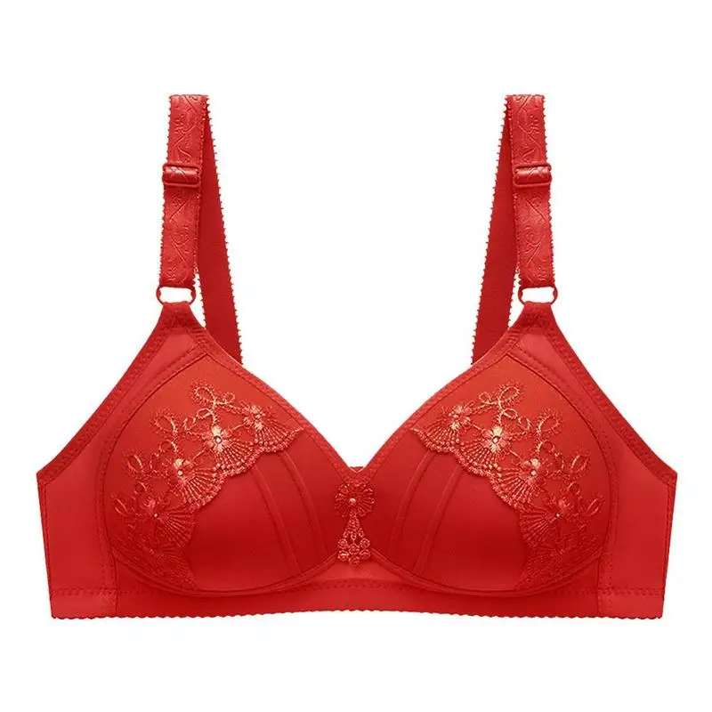 

Large Size Big Cup Mm Embroidered No Steel Ring Bra Adjustable Thin Underwear Mold Cup K4Y6