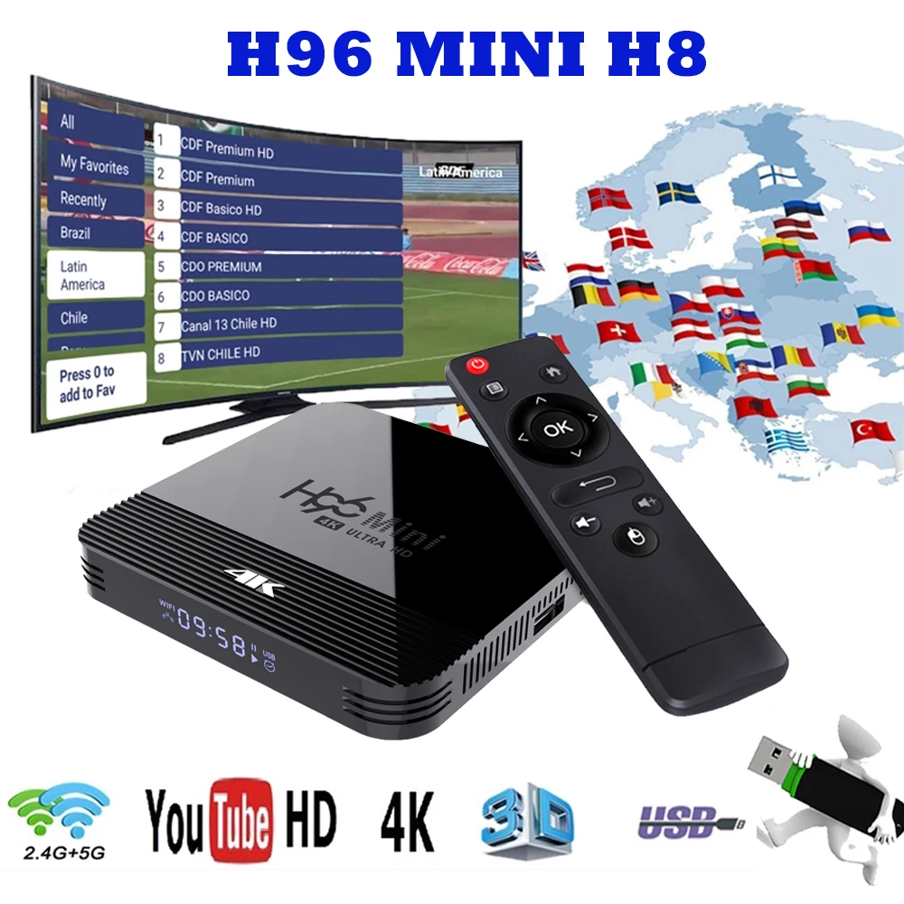 ТВ приставка H96 Mini H8 на Android 9 0 4K IP H.265 медиаплеер HDMI 720P 2160P FUII 3D Домашнее аудио
