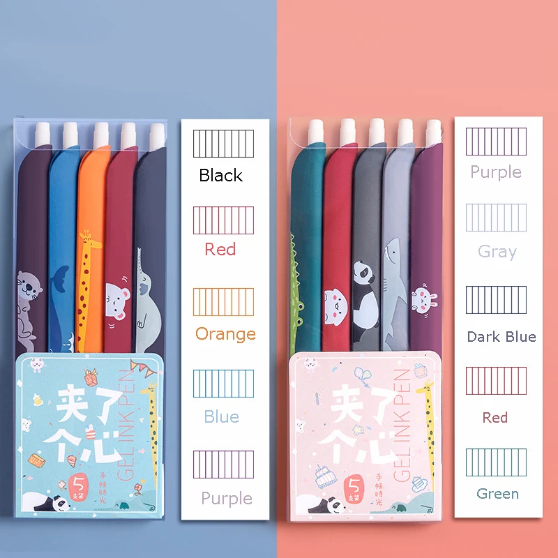 

5Pcs/Set 3 In 1 Bookmarks Ruler Kawaii Gel Pens 0.5mm Color Ink Creative Vintage Pen For School Office Writing Stationery canete