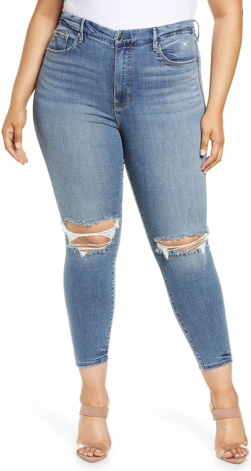 

Tengo Women Plus Size Stretchy Jean High Waist Ripped Crop Skinny Jeans