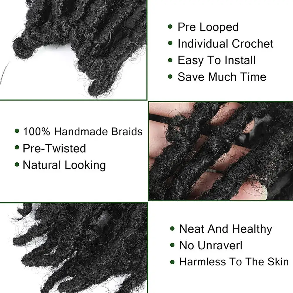 Бабочка Locs накладные волосы на крючке 12 дюймов короткие рваные Боб искусственные