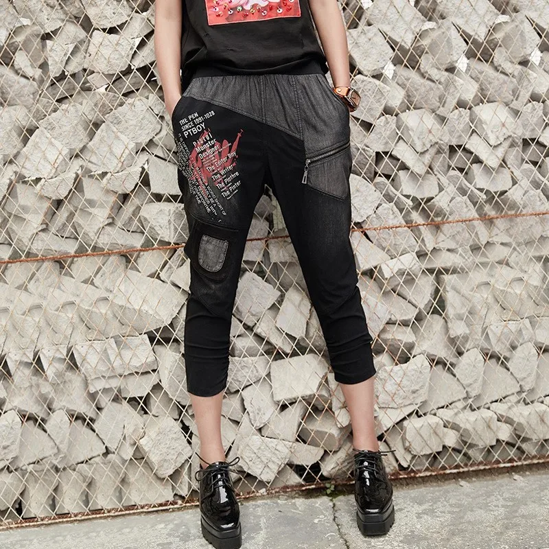Брюки женские летние до щиколотки повседневные брендовые штаны в стиле пэчворк с