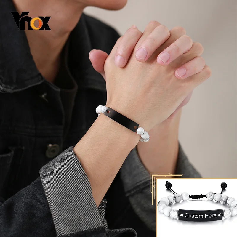 

Vnox повседневные бусины тигровый глаз браслеты для мужчин и женщин, персонализированные Выгравированные вдохновляющие цитаты имена ювелир...