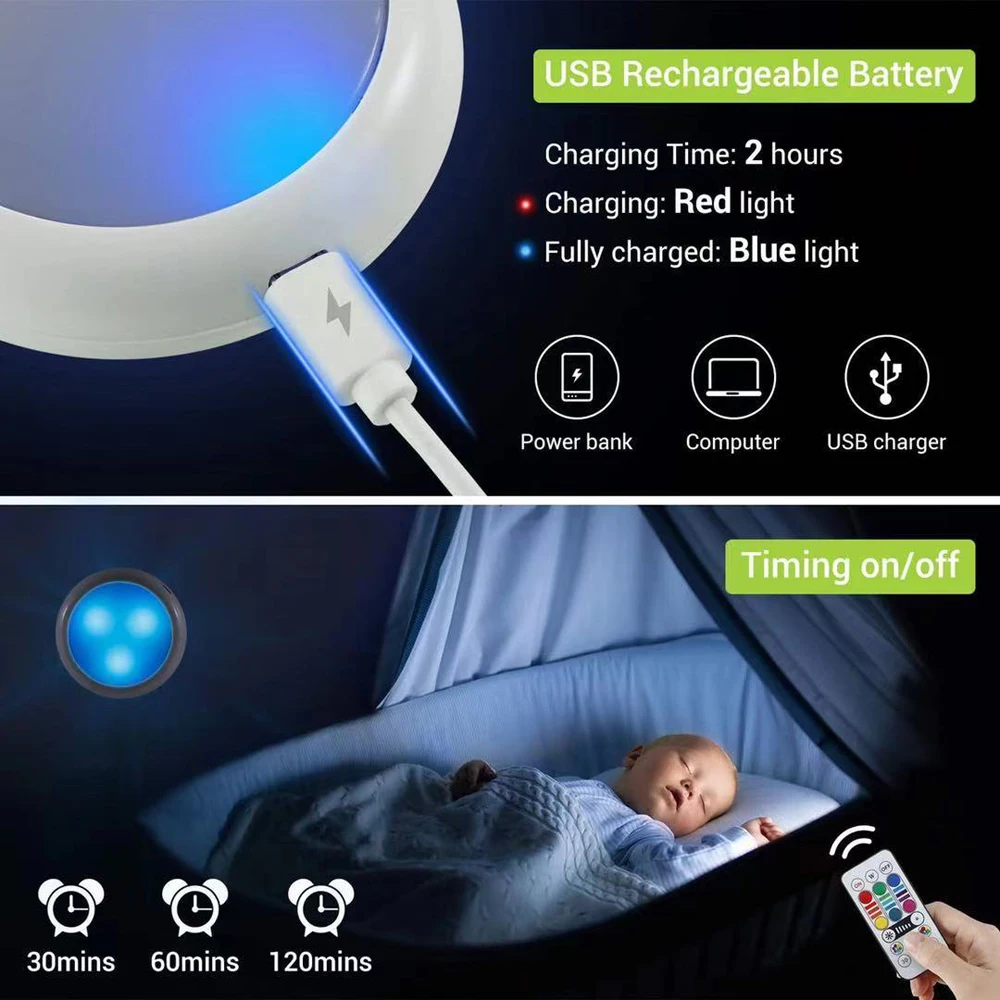 aiboo usb rechangeable rgbw led cabinet light puck lamp 16 colors timmer remote under shelf kitchen counter lighting free global shipping