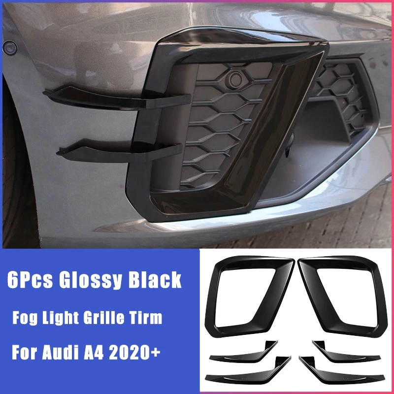 

6Pcs Car Front Fog Light Frame Trim Side Wing Spoiler Decoration Sticker for- A4 S4 2020+