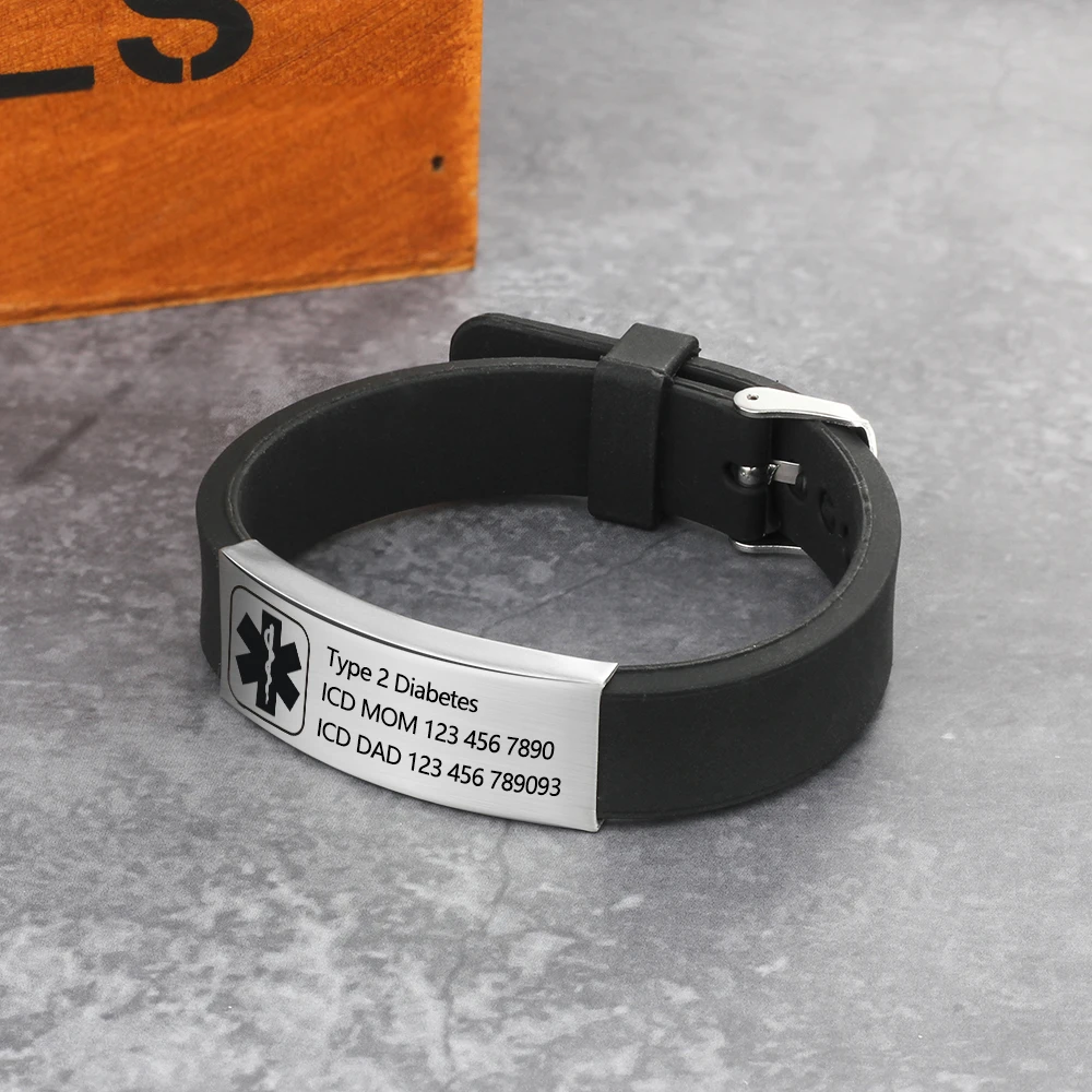 Персонализированные силиконовые регулируемые медицинские браслеты с