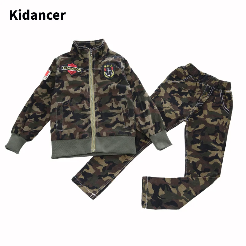 Новый костюм для детей Осенний детский комплект одежды военный Камуфляжный из