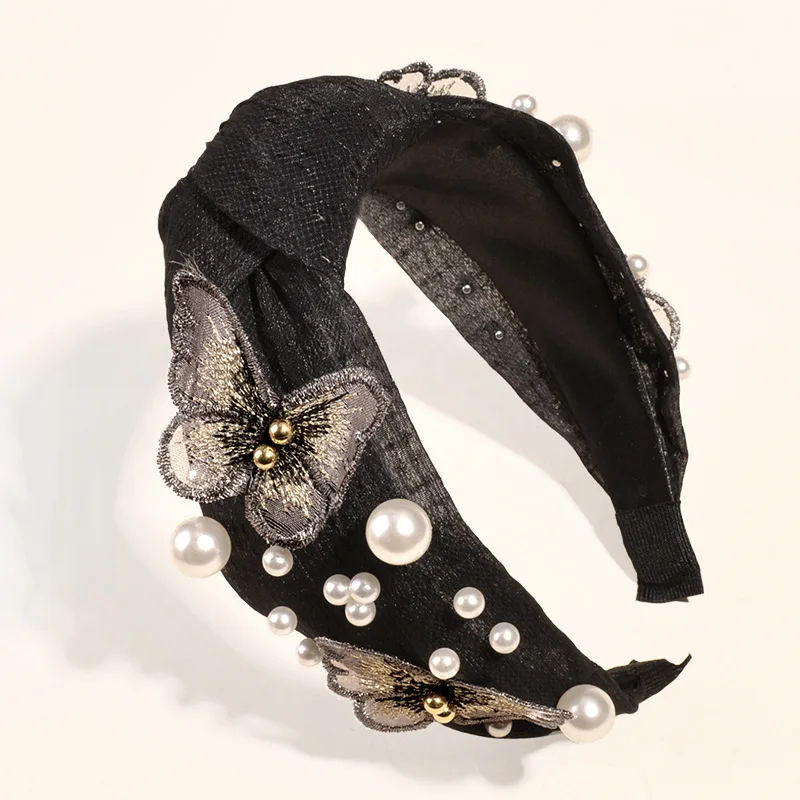 

Retro Pearl Butterfly Designer Hairbands for Women Girls Wide Hair Band Headband Hair Hoop Female Casual Party Hair Accessories