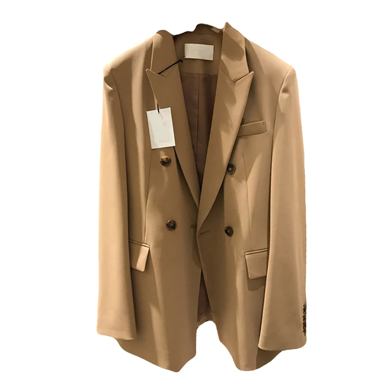 

2020 Autumn New Design Suit Jacket Solid Loose Double Breasted Notched Blazer Women C845