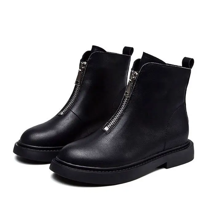 

thin and boots women's British style versatile naked autumn new style net red, boots, leather front zipper inside