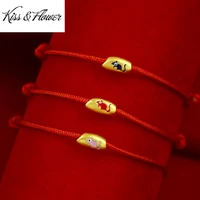 kissflower br141 fine jewelry wholesale fashion man woman birthday wedding gift vintage mouse rice 24kt gold red rope bracelet