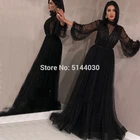 Дубай мусульманские черные персиковые жемчужные тюлевые вечерние платья 2021 с высоким воротником с длинным рукавом сексуальные платья для выпускного вечера