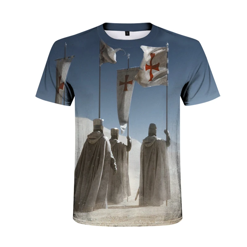 

2021 Summer Comfort 3d Printed Men's Short Sleeve T-shirt, Knights Templar Cartoon 3d Printing Loose Cool Short Sleeves
