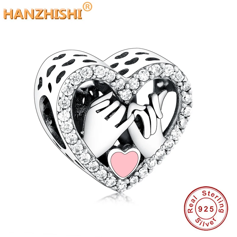 

925 Sterling Silver Hand Hook Promise Heart Charms Beads with CZ Fits Original Pandora Charm Bracelet Jewelry Making berloque