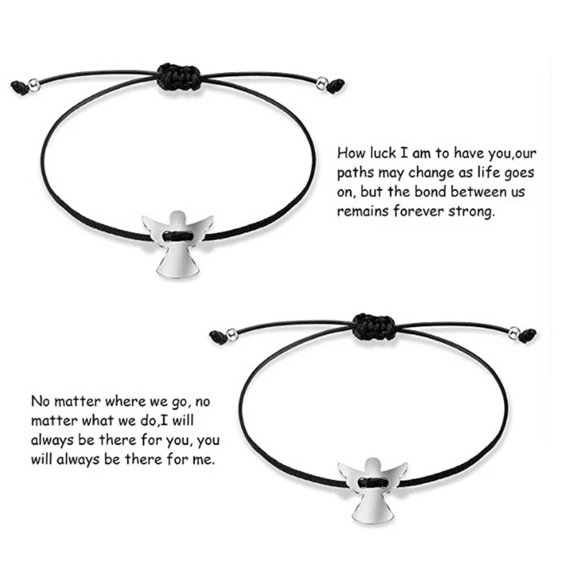 

2Pcs Handmade Cherub Promise Bracelets Angel Friendship Couple Distance Matching Waxed Cord Bracelet Lover Jewelry Gift