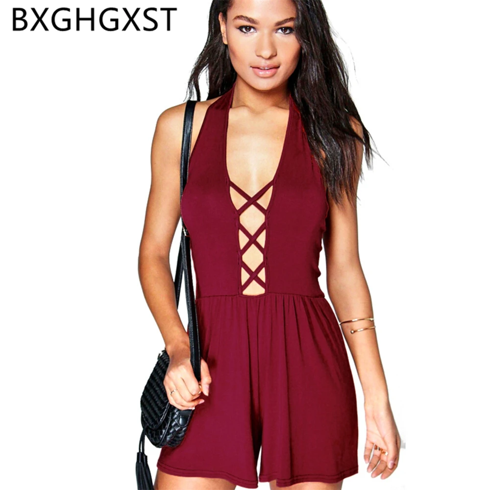 Сексуальные комбинезоны женский короткий комбинезон пляжные черного цвета xxxl