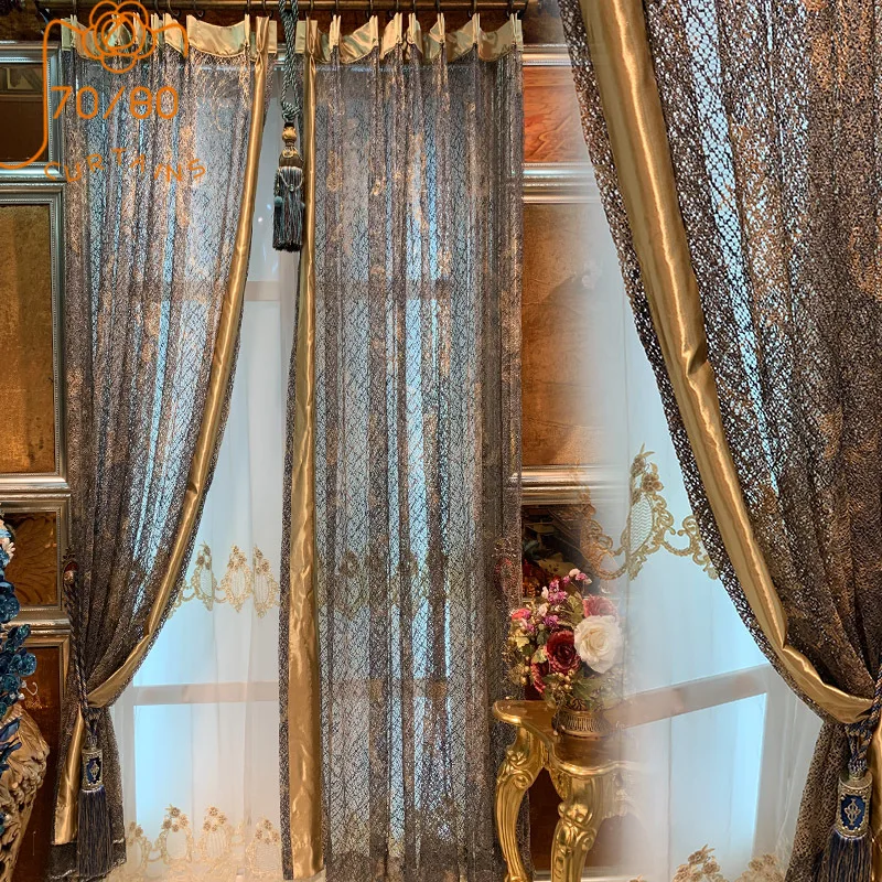 French Romantic Stitching Screen Curtains Window Screen Curtains for Living Room Bedroom Floor-to-ceiling Windows Finished
