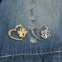 cute jewelry dog footprint heart brooches pin cutout lapel pins badge button for women