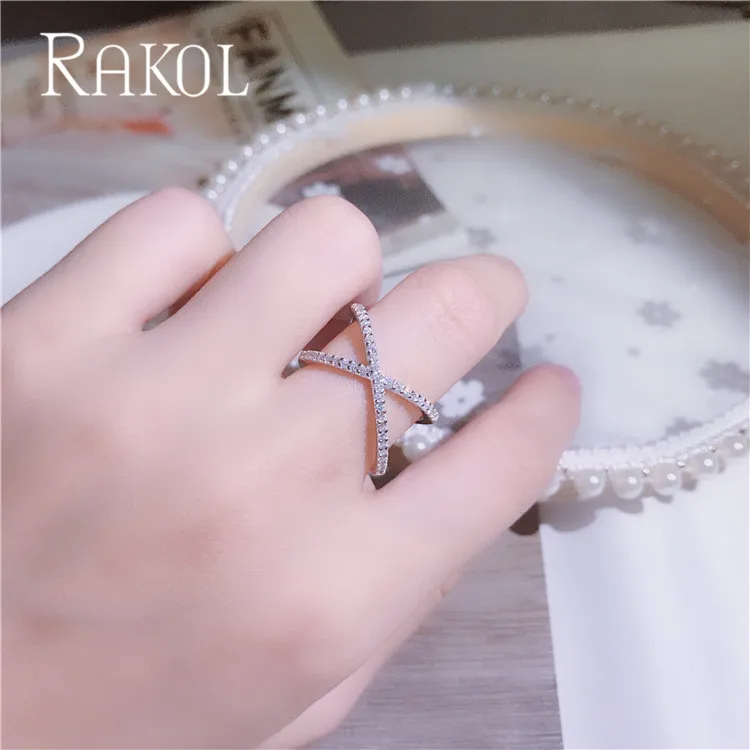 Модные кольца RAKOL для Wom буквы X Форма Крест микро паве циркон белый золотой