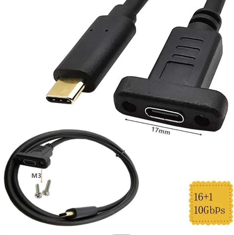 

10Gbps USB C Type-C Locking Connector Male To Female Extension OTG Data Short Cable with Panel Mount Screw Hole 30cm 60cm 1m