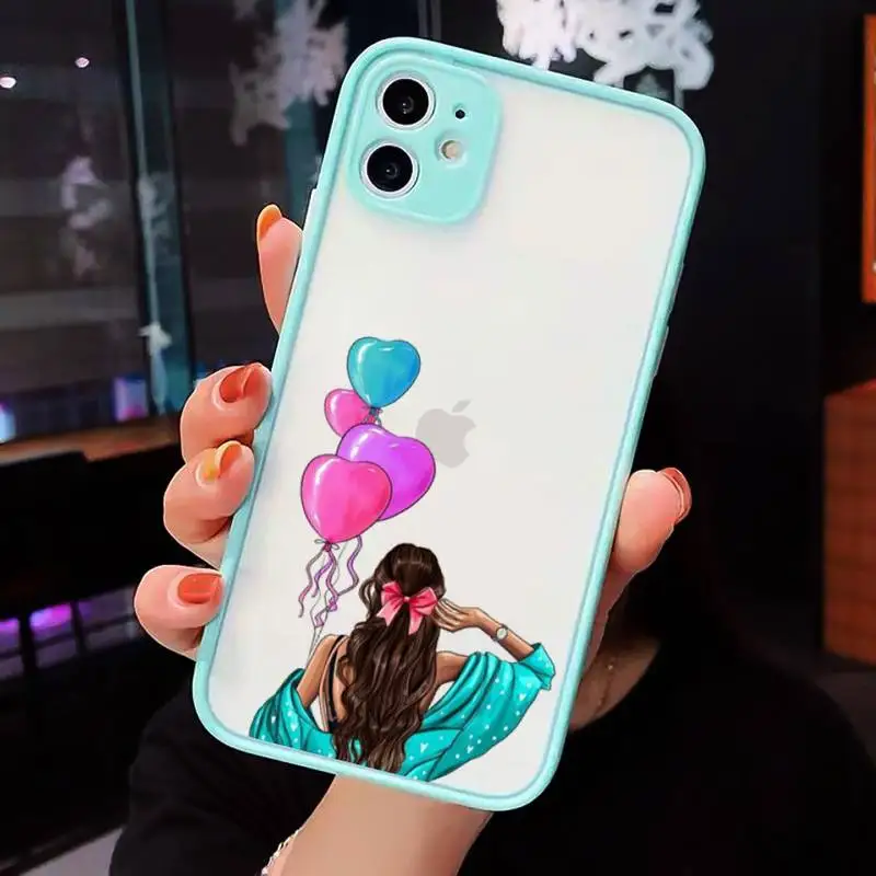 

girl Phone Case matte transparent For blue iPhone 7 8 x xs xr 11 12 pro plus max mini Clear Funda