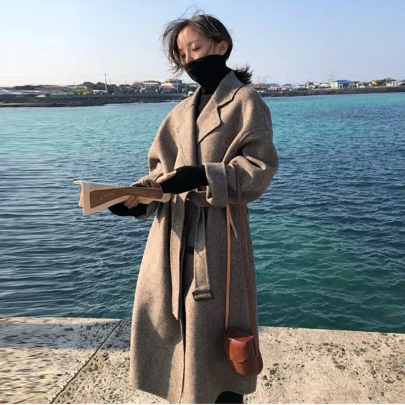 LANMREM 2020 осеннее и зимнее шерстяное пальто женское длинное с отворотами