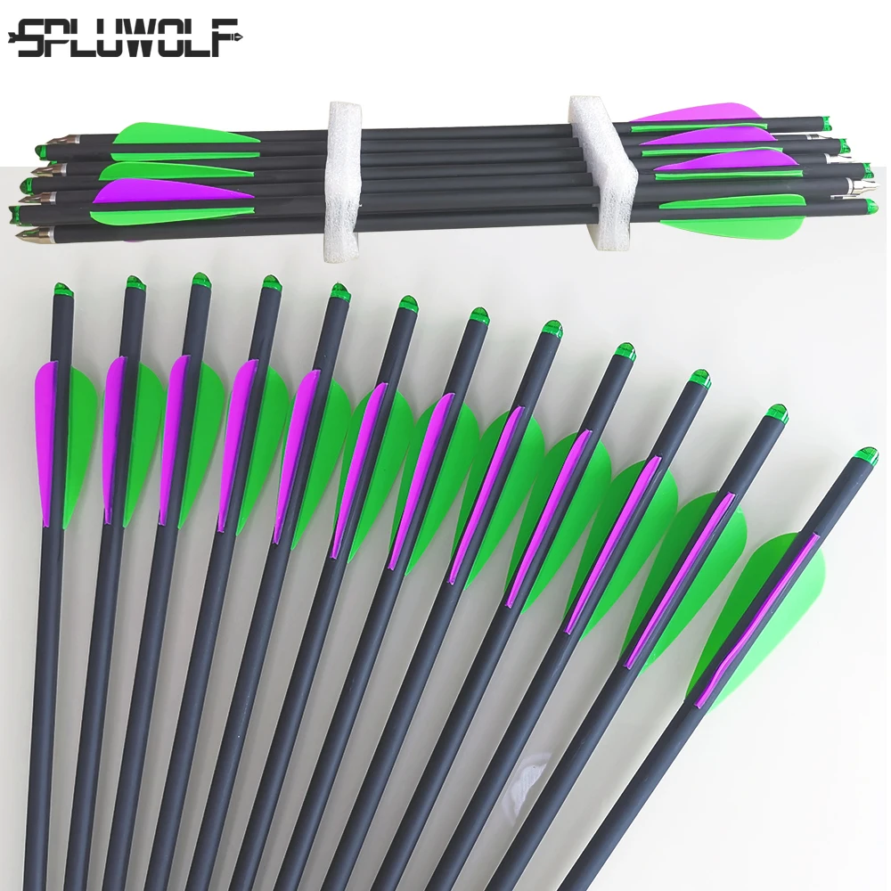 

12 PCS Archery Bow and Arrow With 2 Green 1 Purple Replaceable Tip flechas de carbono Crossbow Bolt Arrows
