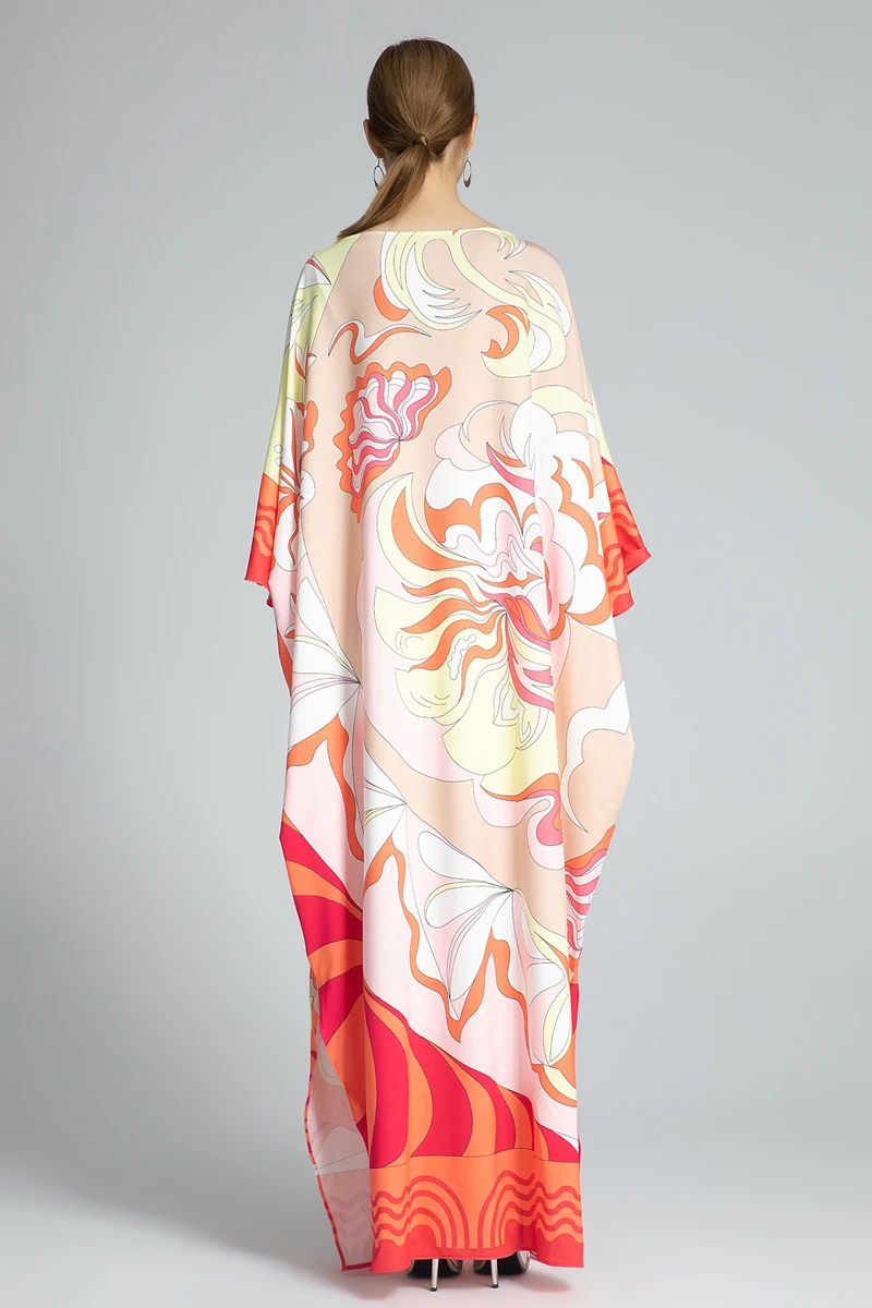 

Women's Runway Dresses O Neck Batwing Sleeves Knitted Printed Elegant Long Autumn Robes Dresses Vestidos