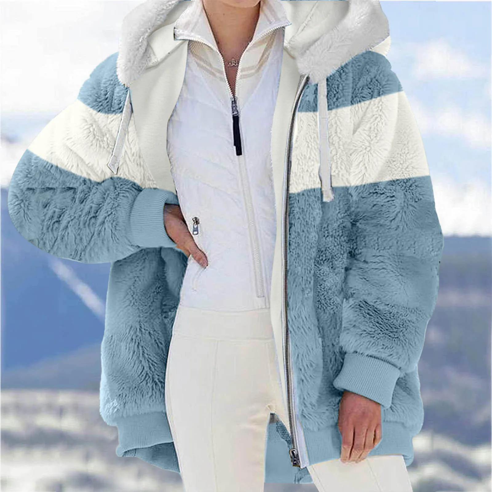 

Женская зимняя толстовка с капюшоном и карманами, из искусственной шерсти