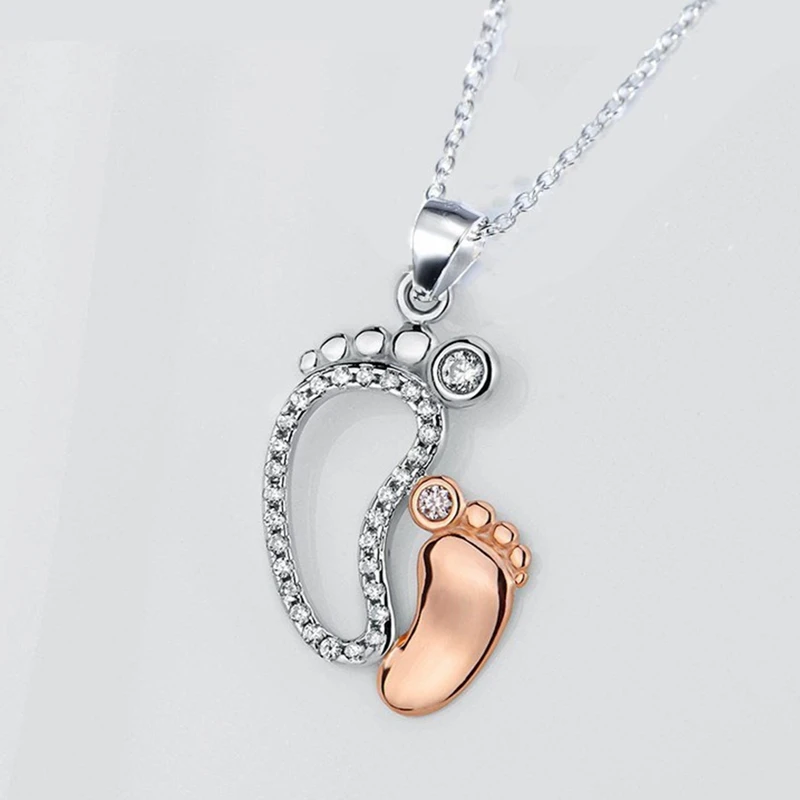 

Big and Little Feet Pendant Family Love Necklace-Rose Gold Creative Thanksgiving or Mother's Day Gift for Girlfriend and Wife