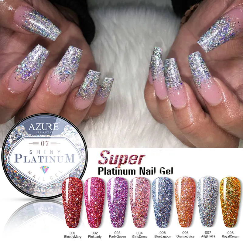 Лазурные Платиновые Блестки УФ гель для ногтей Блестящие Гибридный Led