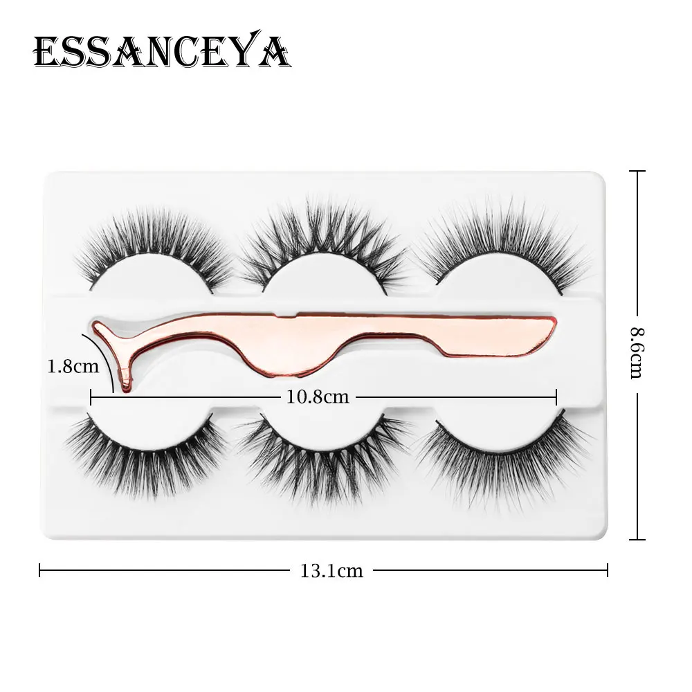 ESSANCEYA 3 пары натуральные накладные ресницы мягкий макияж норковые ресницы ручной работы пышные накладные ресницы Накладные ресницы с пинцетом