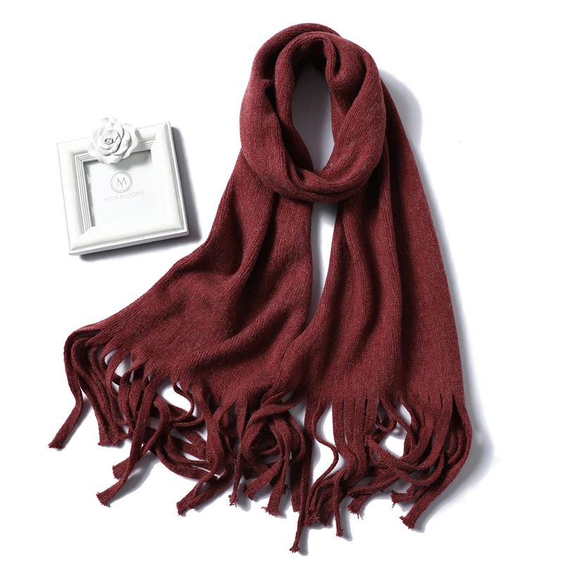 deep red Winter Scarf for Women Fashion Solid Cashmere Scarves Neck Warm Soft Long Size knitted Men's Scarfs Female Foulard Shawls - Цвет: deep red
