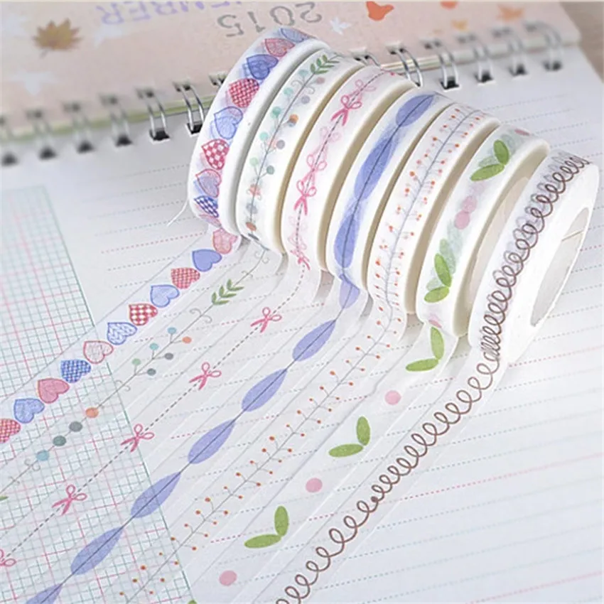 

8mmx10m narrow pattern tapes color Dividing Stickers border masking adhesive paper washi tape DIY Scrapbooking Hand account