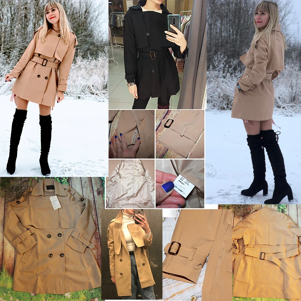 Тренч Женский винтажный двубортный цвета хаки Осень зима 2020|Женские плащи и
