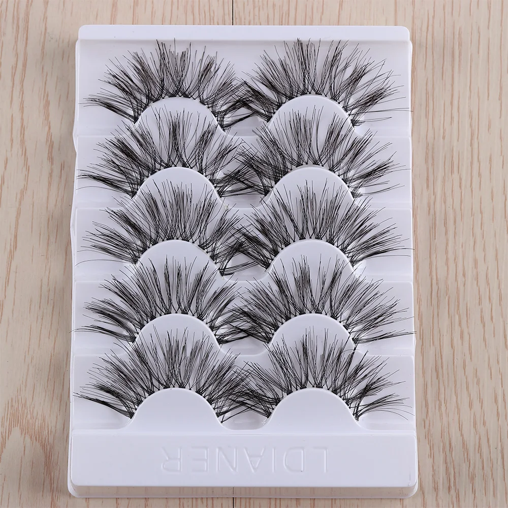 5 пар Длинные легкие накладные ресницы натуральные черные из норки ручной работы