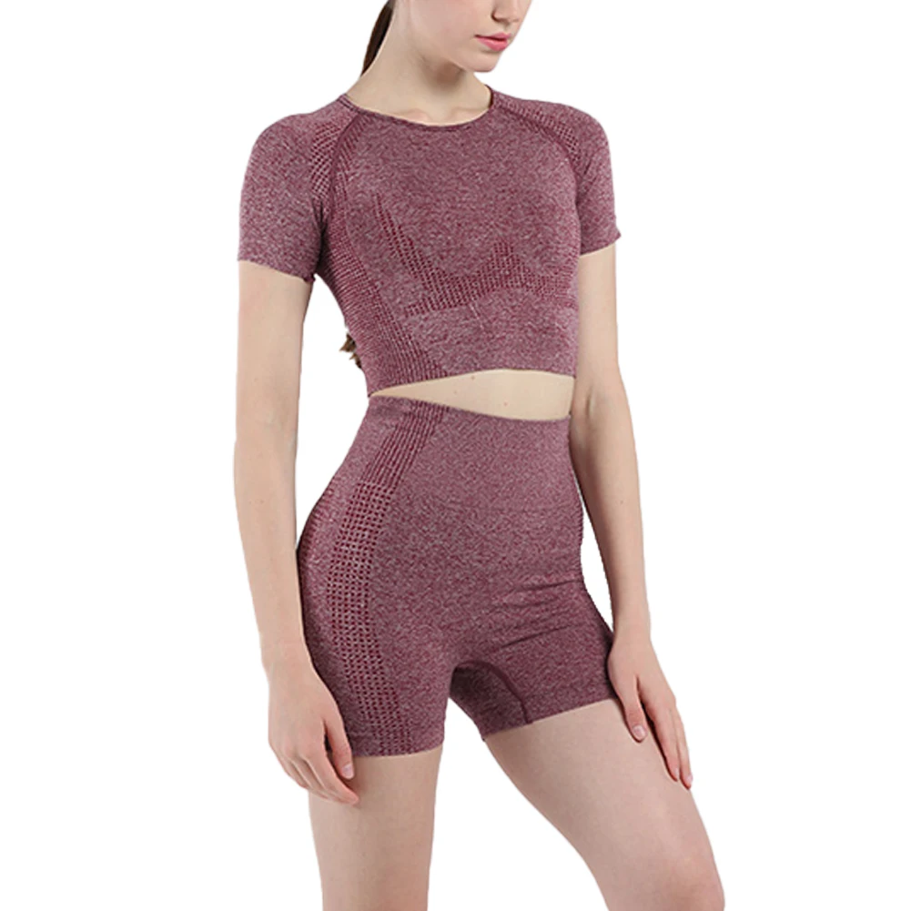 

Women Sportwear Sexy Fitness Suit High Waist Tight Quick Drying Yoga Set Gym Sport T-Shirt And Short Workout Running Outfit