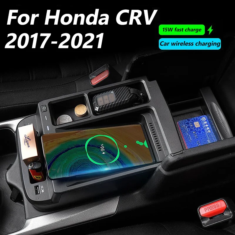 

15W Car Phone QI Wireless Charging For Honda CRV 2017-2020 Central Control Interior Cigarette Lighter Modification Accessories