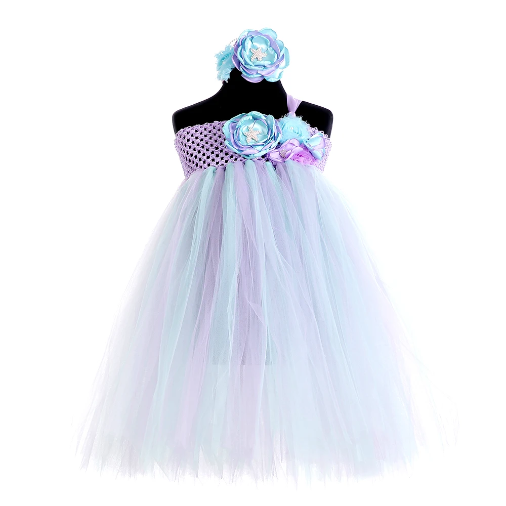 Aqua Voile Princess Ariel Flower Girl 1st Birthday Party Dress Alice in Children's Wonderland Costumes for Halloween Tutu | Детская