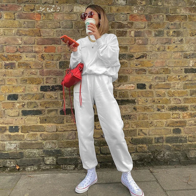 

2020 Womens Wild Fashion Trousers Personality Letter Printing Elastic High-waist Beam Feet Pants Ladies Trousers Sweatpants