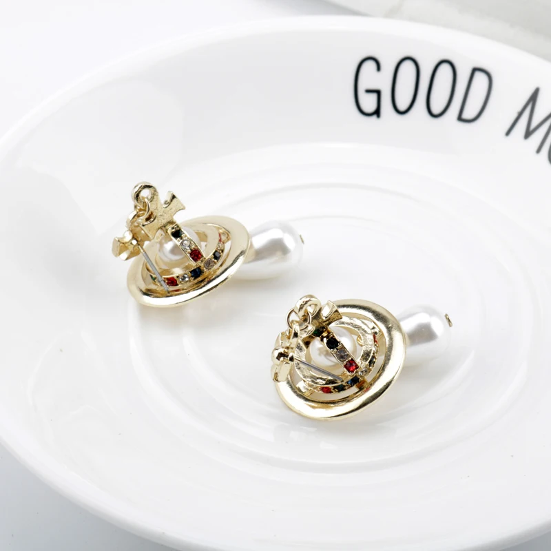 

Fashion Rhinestone Earring Cute Pearl Flying Saucer Shape Pendant Women Earrings Enamel Jewelry Party Accessory Trinket