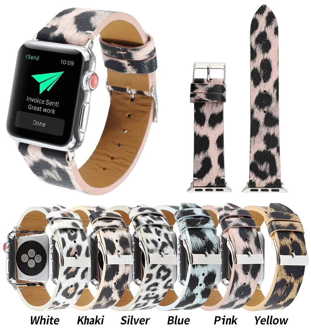 

New Fashion Leopard Print Leather Band for Apple Watch SE 40mm 44mm 38mm 42mm Strap for iWatch Series 6 5 4 3 2 1 Bracelet Belt